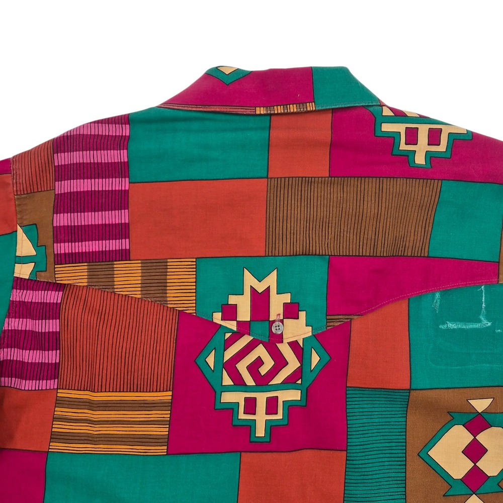 Wrangler Cowboy Cut Western Shirt Mens 16.5-35 Aztec Geometric Patchwork USA - Picture 4 of 11